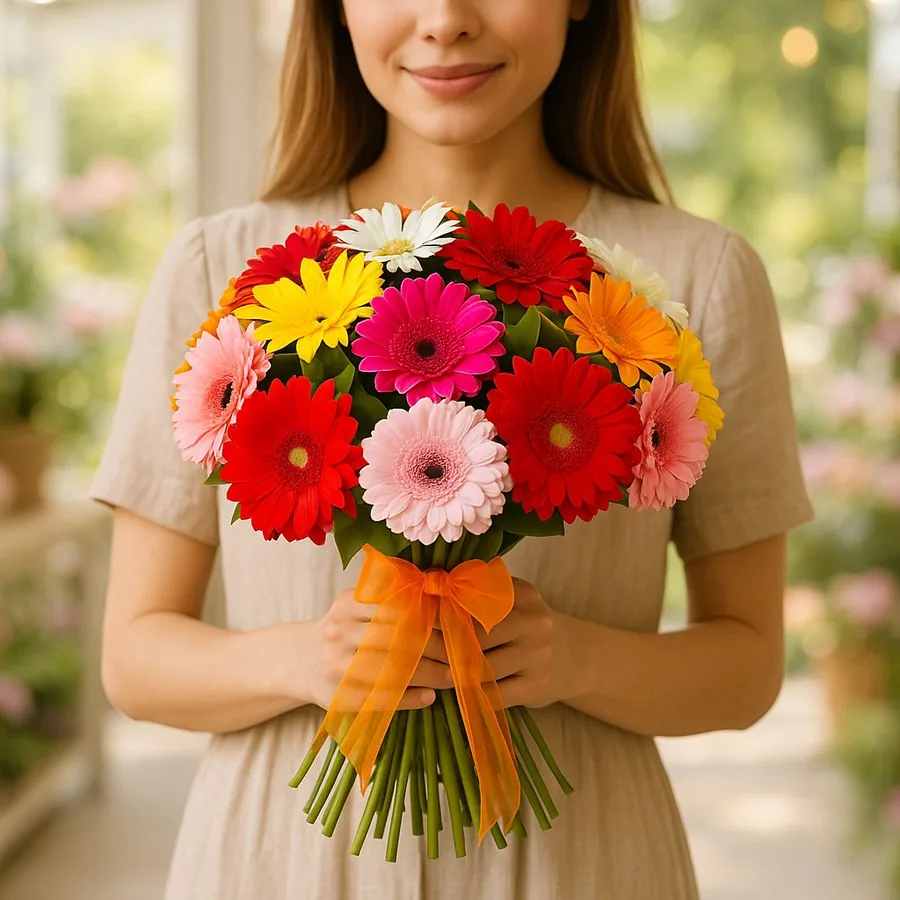 15 Karışık Renk Gerbera Buketi